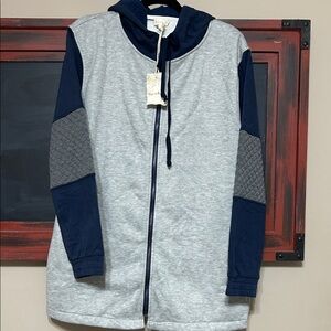 Hem & Thread Light Gray and Navy Hooded Zip-Up Vest Jacket